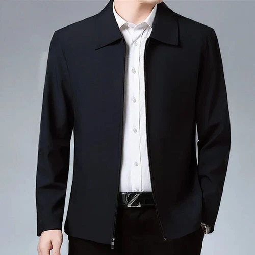 Men Turn-down Collar Coat Jackets Tops Business Autumn Spring Zipper Outwear - Bild 10 von 21