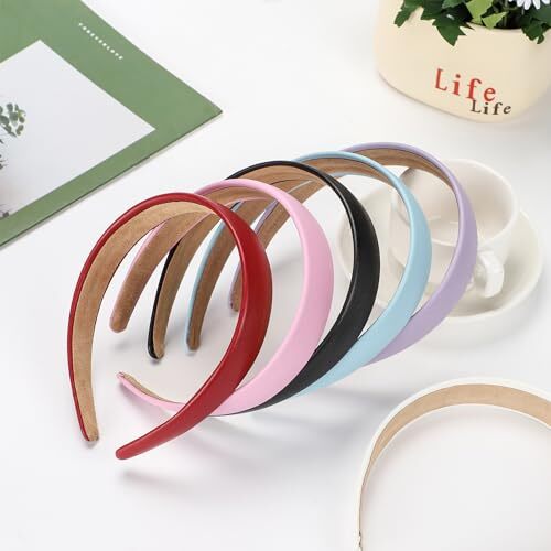 WantGor 1 Inch PU Leather Headband, Wide Padded Hairband Fashion Hair White - Bild 2 von 7