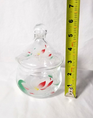 Pasabahce Turkey Apothecary Flower Blossom Glass Jar w lid  6'' Crack on Lid OBO