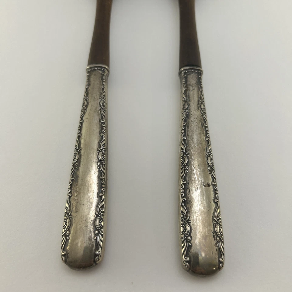 Juego de ensalada de 2 piezas de reemplazo de tazón de madera de plata esterlina clásico vintage Foto 3 de 4