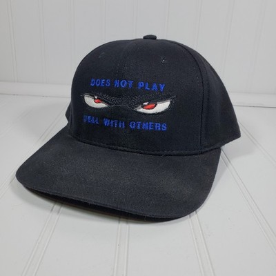 90s Vtg No Fear Hat Baseball Cap Eyes Does Not Play Well Snapback USA Black