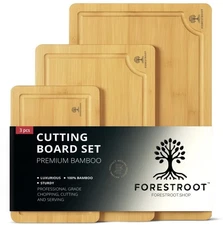 Bamboo Cutting Board Set – 3-Piece Wooden Kitchen Boards for Meal Prep & S