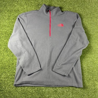 The North Face Mens Gray Quarter Zip Fleece Pullover Red Logo Large NF0A3LSA