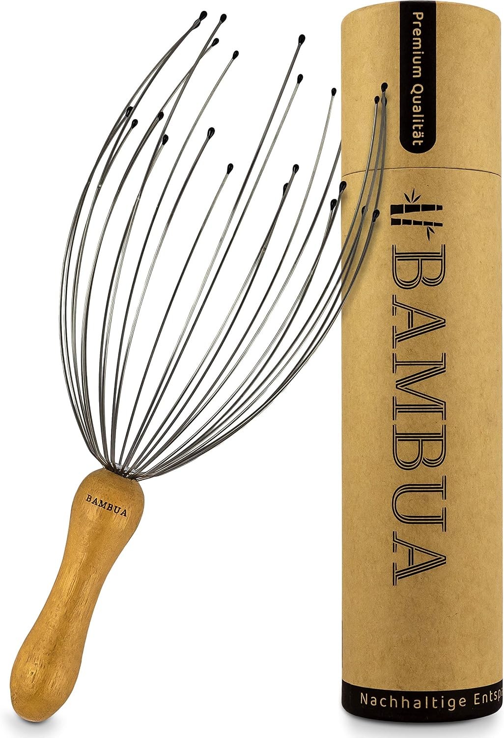 Head Massager Scalp with 24 Fingers - Bamboo Handle - Premium Relaxation Tool