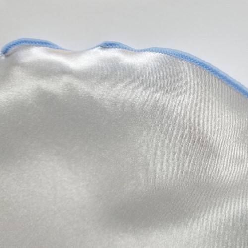 NEW - Men's 2-in-1 Pouf Round Pocket Square Hankie - White with Baby Blue Trim - Picture 4 of 7