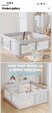 Gray Portable Foldable Play Pen 50x50 Inch Mat Zipper Door Infant Toddler