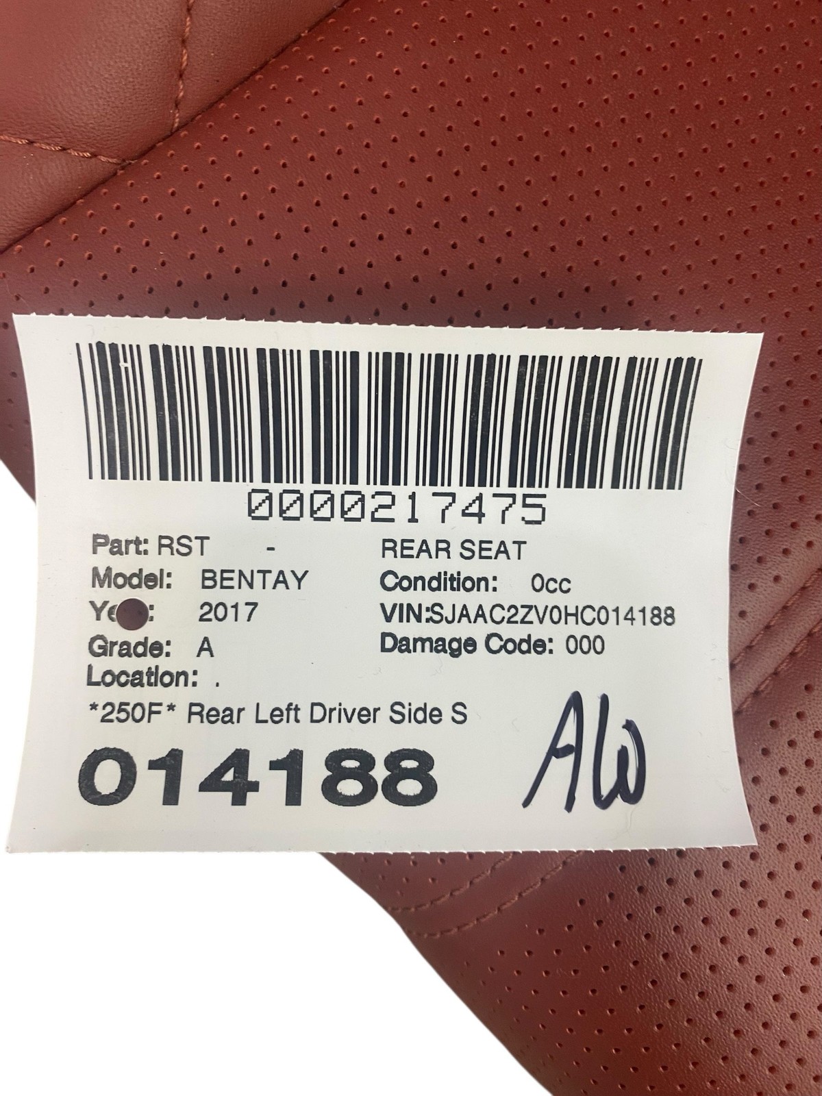 2015-2020 BENTLEY BENTAYGA Rear Left Driver Side Seat Assembly | Fireglow (Fir)