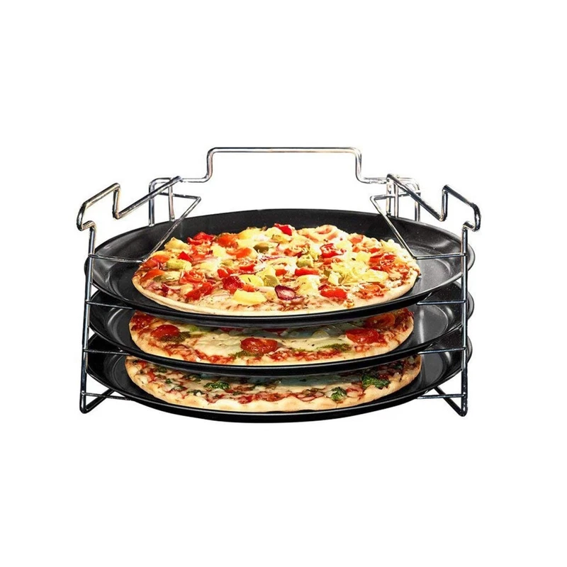 Set Cuoci Pizza 3 Teglie Antiaderente 29 cm e Supporto 3 in 1 Cottura Forno Casa