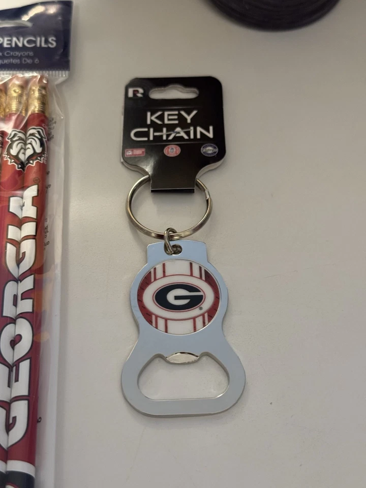 Georgia Bulldogs Bottle Jacket, Key Chain, Peel & Stick Tattoos & Pencils - Image 4 of 4
