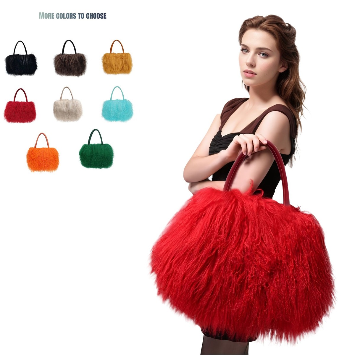 FINILUO Real Long Lamb Fur/Mongolian Fur with Genuine Leather