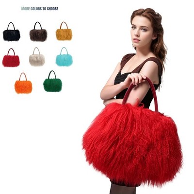 FINILUO Real Long Lamb Fur/Mongolian Fur with Genuine Leather