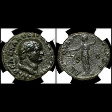 ROMAN EMPIRE. Vespasian. 69-79AD. Æ As. AEQVITAS. NGC Fine. (Nice Portrait)