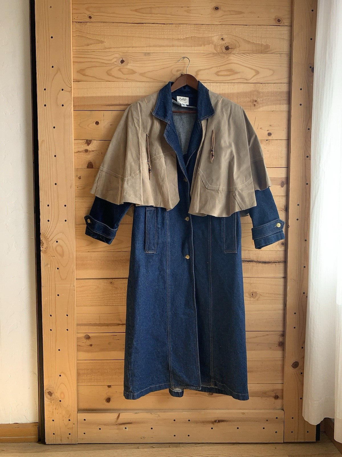 VTG Sylvi's Western Denim Duster Removable Suede Cape Conchos Tassel Rodeo USA S