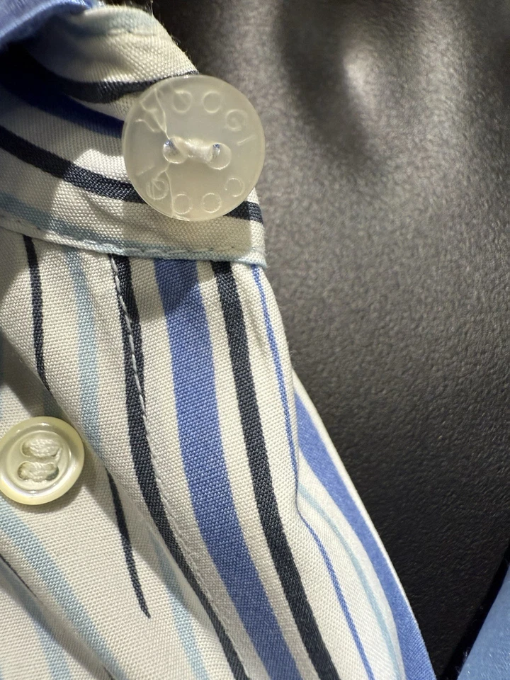 COOGI  Shirt Men 2XL Blue White Striped Button-Down Long Sleeve EUC - Image 3 of 4