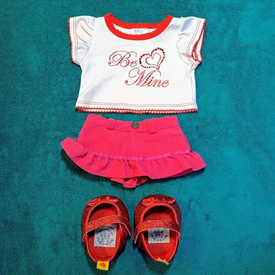 Build-A-Bear Be Mine Valentine's Day Outfit Clothing Shirt Skirt Shoes White Red