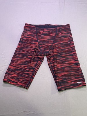 TYR Durafast Elite Solid Jammer Swimsuit Men's Size 36 Red Fizzy Drawcord
