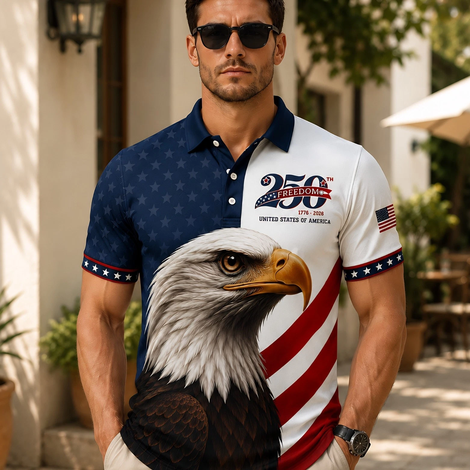 USA 4th of July Shirt, 250th Anniversary Bald Eagle Polo 1776–2026