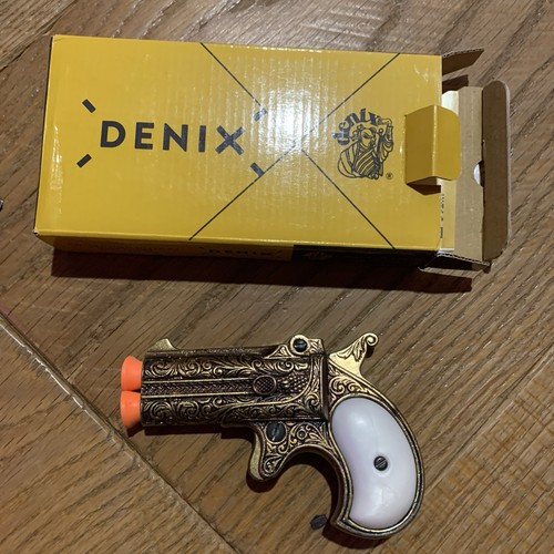 Denix Old West Engraved Brass Double Barrel Derringer Non-Firing Gambler's Gun