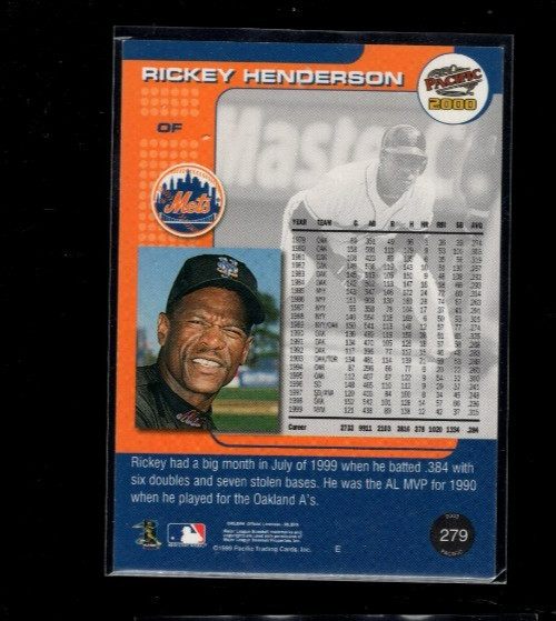 2000 PACIFIC COPPER FOIL PARALLEL #279 RICKEY HENDERSON METS TOUGH SP #/99