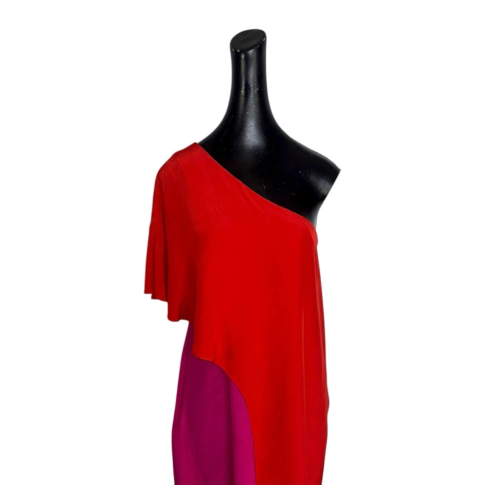 Vestido Trina Turk Seda Rojo y Rosa Un Hombro Talla 6 Foto 3 de 4