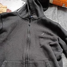 Nautica Boys Black Solid Hooded Full Zip Hoodie Long Sleeve L/G 14/16