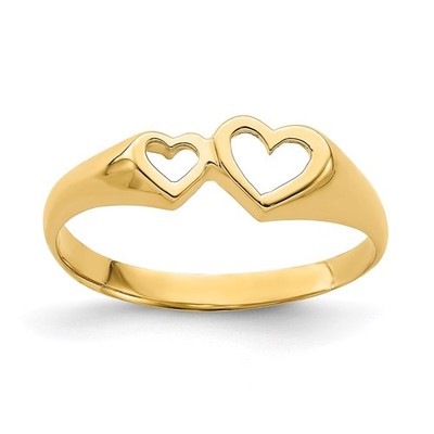 14k Yellow Gold Double Heart Cut-Out Ring For Womens Size 7
