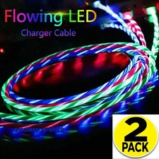 2 PACK LED 6FT Fast Charge USB-C to USB-A Charging Cable Colorful Charger Cord