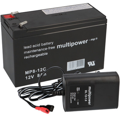 SET Multipower Blei-Akku MP8-12C Pb 12V / 8Ah + Ladegerät AGM passend 7,2 7 9 Ah