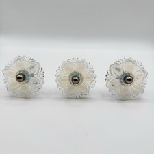 19th C Victorian Opalescent Pressed Sandwich Glass Flower Drapery Tiebacks 3 Set