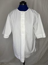 Everlane  White Poplin Tunic Pullover 3/4 Sleeve Women’s M Covered Button Plckt