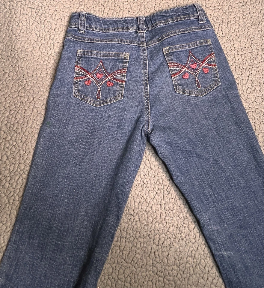 Vintage Faded Glory Denim Jeans Little Girls Size 10 With Hearts - Image 2 of 4