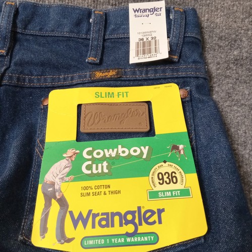 Wrangler Vintage Deadstock Mens Blue Jeans 32×36 13MWZ 936 Slim Fit Cowboy Cut - Picture 13 of 13