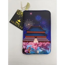 Loungefly Disney Wallet Mulan Castle Princess Zip Cluth w Mushu & Li Shang
