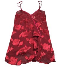 VTG Barbizon Womens Nighty Sz L Red Floral Sheer Spaghetti Strap Babydoll
