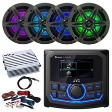 JVC Marine AM/FM/WB Radio, 4x 6.5" LED Speaker, Grille, Amplifier w/Kit, Antenna