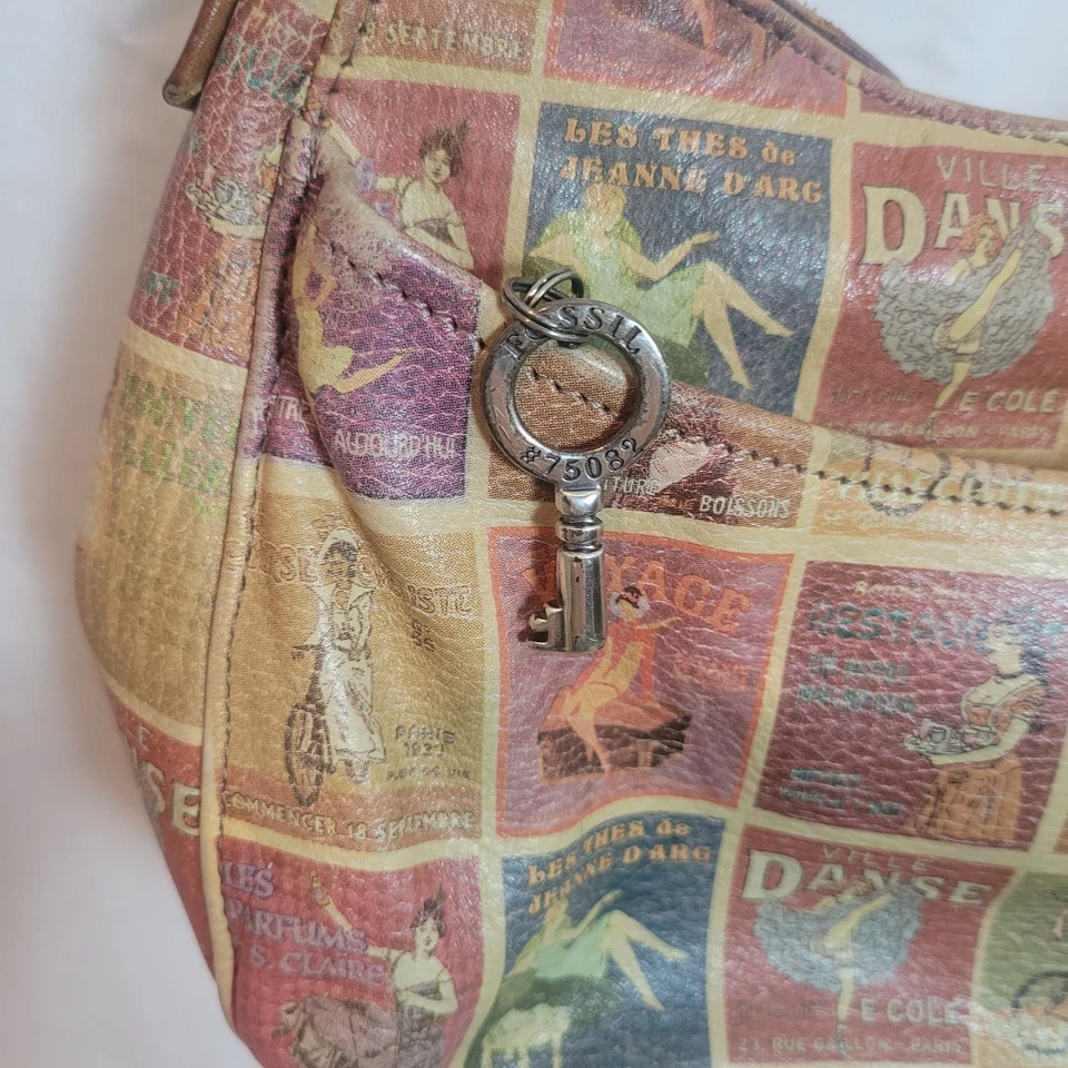 Bolso Bandolera Fossil Vintage Coronado Cuero Estampado Marrón Colorido Y2K Foto 4 de 4