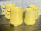 Vtg Frankoma Pottery C9 Plainsman Mugs Set of 4 Yellow Trigger Handle MCM