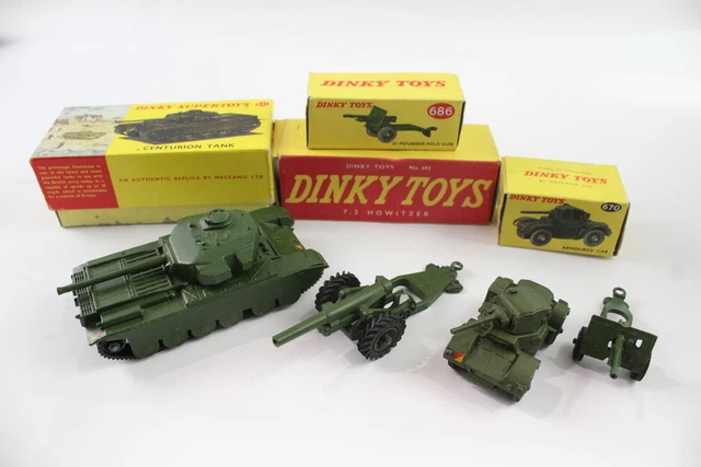 04 Dinky Toys Diecast 651 Centurion Tank 670 Armoured Car Artillery Meccano x 4
