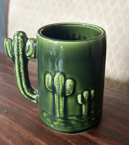 Vintage Arizona Souvenir Green Ceramic Roadrunner & Cactus Coffee Mug; NOS - Picture 4 of 6