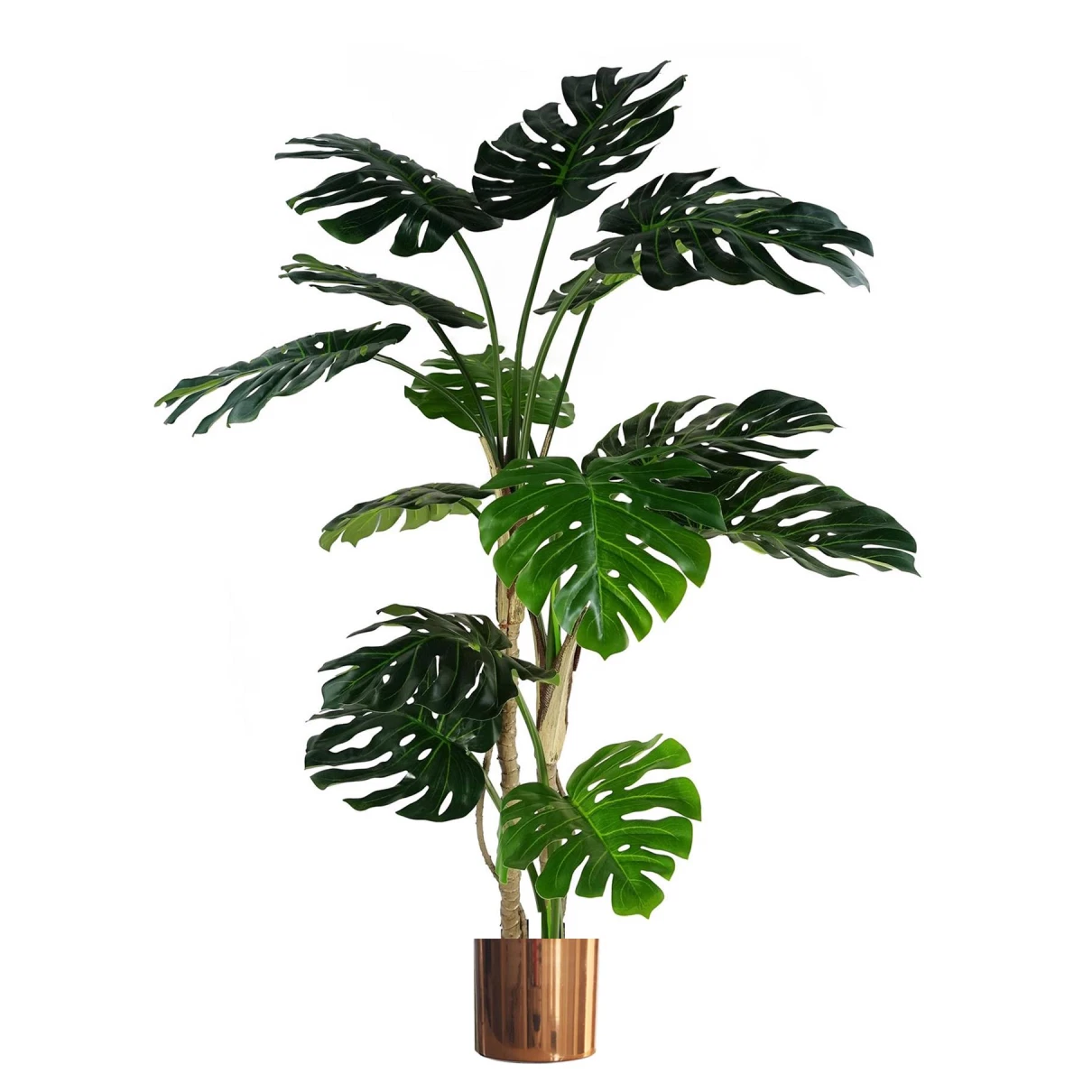 Monstera Artificial Plant 150cm Green Plastic with Black Pot & Copper Planter UK