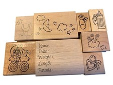 Baby Themed Rubber Stamp Set Wood-Mounted Journaling  Scrapbooking