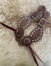 Ladies Size Roughout Leather Buckstitched Edges Western Pair Spur Straps