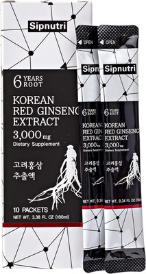 Sipnutri Liquid Korean Panax Red Ginseng Root Extract Drink 3000mg, 6 Years Aged