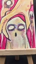ACEO PRINT of a Watercolor Painting of a hand picking up a ghost  by Desdymona
