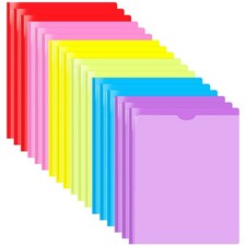 Heavy Duty Plastic Folders with Clear Front Pocket and 3 Prongs - Assorted Co...