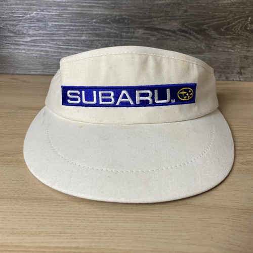 Vintage Subaru Hat Cap Visor White Embroidered Logo Mens Golf Tennis 90s