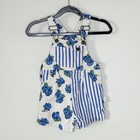 Vintage D.A.Y. Sportswear Girls Floral Stripe Shortalls Overalls Blue Rose Patch — photo 1
