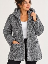 Women's Hooded Teddy Coat - Gray Plush Sherpa