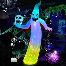 TCFUNDY 12FT Halloween Inflatable Ghost with Scary Music and Build-in LEDs Gi...