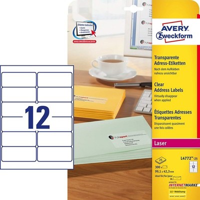 AVERY Zweckform Transparente Adress Etiketten 99,1 x 42,3mm 300 Etiketten